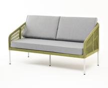 Диван 4SIS "Канны" диван 2-местный плетеный из роупа, каркас алюминий светло-серый (RAL7035) шагрень, роуп салатовый меланж круглый, ткань светло-серая арт. KAN-S-2-001 RAL7035 SH mel-green(H-gray)