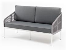 Диван 4SIS "Канны" диван 2-местный плетеный из роупа, каркас алюминий белый, роуп светло-серый круглый, ткань светло-серая арт. KAN-S-2-001 W H-grey(H-gray)