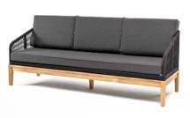 Диван 4SIS "Канны" диван 3-местный плетеный из роупа, основание дуб, роуп темно-серый круглый, ткань темно-серая арт. KAN-S-3-T001 D-grey(D-gray019)