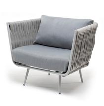 Кресло 4SIS "Монако" кресло плетеное из роупа, каркас алюминий светло-серый (RAL7035) муар, роуп светло-серый 40 мм, ткань светло-серая арт. MON-A-001 RAL7035 Mua H-grey(H-gray)