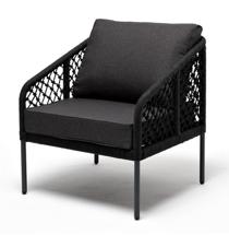 Кресло 4SIS "Канны" кресло плетеное из роупа (узелки), каркас алюминий темно-серый (RAL7024) муар, роуп темно-серый круглый, ткань Savana Grafit арт. KANK-A-001 RAL7024 Mua D-grey(S-graf)