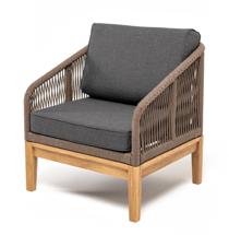 Кресло 4SIS "Канны" кресло плетеное из роупа, основание дуб, роуп коричневый круглый, ткань Savana Grafit арт. KAN-A-T001 brown(D-gray)