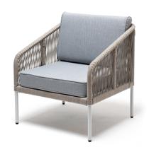 Кресло 4SIS "Канны" кресло плетеное из роупа, каркас алюминий светло-серый (RAL7035) шагрень, роуп серый меланж круглый, ткань светло-серая арт. KAN-A-001 RAL7035 SH mel-grey(H-gray)
