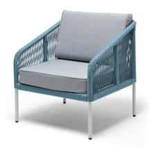 Кресло 4SIS "Канны" кресло плетеное из роупа, каркас алюминий светло-серый (RAL7035) шагрень, роуп бирюзовый круглый, ткань светло-серая арт. KAN-A-001 RAL7035 SH blue(H-gray)