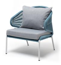 Кресло 4SIS "Милан" кресло плетеное из роупа, каркас алюминий светло-серый (RAL7035) шагрень, роуп бирюзовый круглый, ткань светло-серая арт. MIL-A-001 RAL7035 SH blue(H-gray)