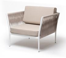 Кресло 4SIS "Касабланка" кресло плетеное из роупа, каркас алюминий белый, роуп бежевый 20мм, ткань бежевая арт. KAS-A-001 W Mua beige(beige035)