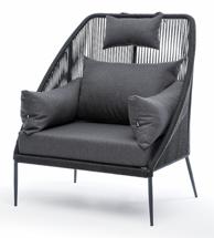 Кресло 4SIS "Мадрид" кресло плетеное из роупа, каркас алюминий темно-серый (RAL7024) шагрень, роуп темно-серый круглый, ткань темно-серая арт. MAD-A-001 RAL7024 SH D-grey(D-gray)