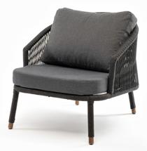 Кресло 4SIS "Верона" кресло плетеное из роупа, каркас алюминий темно-серый (RAL7024) шагрень, роуп темно-серый круглый, ткань темно-серая арт. VER-A-001 RAL7024 SH D-grey(D-gray027)