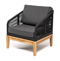 Кресло 4SIS "Канны" кресло плетеное из роупа, основание дуб, роуп темно-серый круглый, ткань темно-серая арт. KAN-A-T001 D-grey(D-gray019)