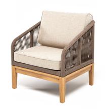 Кресло 4SIS "Канны" кресло плетеное из роупа, основание дуб, роуп коричневый круглый, ткань бежевая арт. KAN-A-T001 brown(beige)
