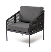 Кресло 4SIS "Канны" кресло плетеное из роупа, каркас алюминий темно-серый (RAL7024) шагрень, роуп темно-серый круглый, ткань Savana Grafit арт. KAN-A-001 RAL7024 SH D-grey(S-graf)