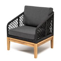 Кресло 4SIS "Канны" кресло плетеное из роупа (узелки), основание дуб, роуп темно-серый круглый, ткань серая арт. KANK-A-T001 D-grey(gray)