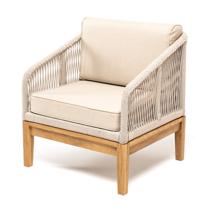 Кресло 4SIS "Канны" кресло плетеное из роупа, основание дуб, роуп бежевый круглый, ткань бежевая арт. KAN-A-T001 beige(beige035)