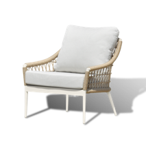 Кресло 4SIS "Венеция" кресло плетеное из роупа, каркас алюминий белый, роуп соломенный, ткань белая арт. A628A