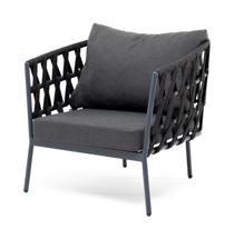 Кресло 4SIS "Диего" кресло плетеное из роупа, каркас алюминий темно-серый (RAL7024) муар, роуп темно-серый круглый, ткань темно-серая 027 арт. DIE-A-001 RAL7024 Mua D-grey(D-gray027)