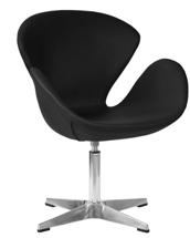 Кресло DOBRIN Кресло дизайнерское DOBRIN SWAN, черный кожзам P13, алюминиевое основание арт. LMO-69A