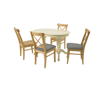 Обеденная группа ZiP-mebel Обеденная группа стол Бизе со стульями Ингольф,Слоновая кость, натур, рогожка серый арт. F212020S00X4R101752N01