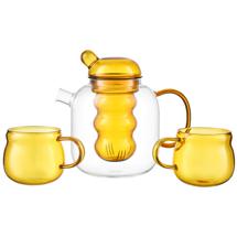 Остальные предметы ЯЯЯ Чайник стеклянный с двумя чашками, 1,2 л, желтый арт. KW-SS-TPCP-GLS-YL-1200