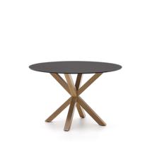 Стол La Forma (ех Julia Grup) Круглый стол Argo из матового черного стекла и стальных ножек под дерево, Ø 120 арт. 196846