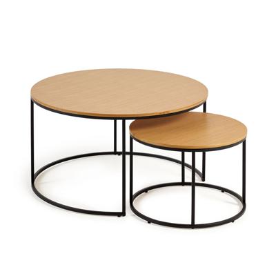 Столик La Forma (ех Julia Grup) Yoana Набор из 2 столиков из дубового шпона и черного металла Ø 80 см / Ø 50 см арт. 146296