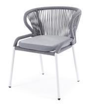 Стул 4SIS "Милан" стул плетеный из роупа, каркас алюминий белый шагрень, роуп светло-серый круглый, ткань светло-серая арт. MIL-CH-001 W SH H-grey(H-gray)