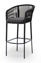 Стул 4SIS "Марсель" стул барный плетеный из роупа, каркас из стали темно-серый (RAL7024) шагрень, роуп темно-серый круглый, ткань темно-серая арт. MAR-BCH-st001 RAL7024 SH D-grey(D-gray019)