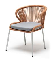 Стул 4SIS "Милан" стул плетеный из роупа, каркас алюминий светло-серый (RAL7035) шагрень, роуп оранжевый меланж круглый, ткань светло-серая арт. MIL-CH-001 RAL7035 SH mel-orange(H-gray)