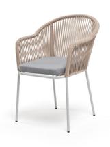 Стул 4SIS "Лион" стул плетеный из роупа, каркас из стали светло-серый (RAL7035) шагрень, роуп бежевый круглый, ткань светло-серая арт. LIO-CH-st001 RAL7035 SH D-grey(H-gray)