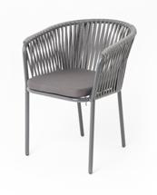Стул 4SIS "Бордо" стул плетеный из роупа, каркас из стали серый (RAL7022) муар, роуп серый 15мм, ткань серая арт. BOR-CH-st001 RAL7022 Mua grey(gray)
