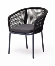 Стул 4SIS "Марсель" стул плетеный из роупа, каркас алюминий темно-серый (RAL7024) муар, роуп темно-серый круглый, ткань темно-серая 027 арт. MAR-CH-001 RAL7024 Mua D-grey(D-gray027)