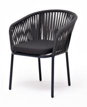 Стул 4SIS "Бордо" стул плетеный из роупа, каркас алюминий темно-серый (RAL7024) муар, роуп серый 15мм, ткань темно-серая 027 арт. BOR-CH-001 RAL7024 Mua grey(D-gray027)