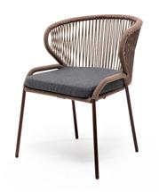 Стул 4SIS "Милан" стул плетеный из роупа, каркас алюминий коричневый (RAL8016), роуп коричневый круглый, ткань темно-серая арт. MIL-CH-001 RAL8016 SH brown(D-gray019)