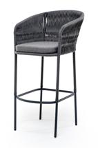 Стул барный 4SIS "Бордо" стул барный плетеный из роупа (колос), каркас из стали серый (RAL7022), роуп серый 15мм, ткань серая арт. BORE-BCH-st001 RAL7022 grey(gray017)