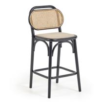 Стул барный La Forma (ех Julia Grup) Барный стул Doriane из цельного вяза высотой 65 см с черным лаком и мягким сиденьем арт. 104845