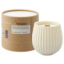 Свеча Tkano Свеча ароматическая с деревянным фитилём musk, rose & cedarwood из коллекции edge, бежевый, 60 ч арт. TK23-ARO0056