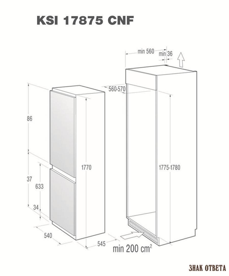Встраиваемый холодильник размеры встраивания
