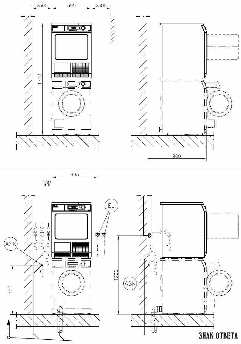 Шкаф для стиральной и сушильной машины чертеж