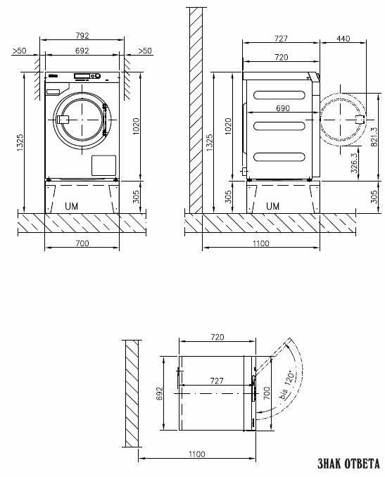 Шкаф для стиральной и сушильной машины чертеж