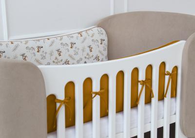 Аксессуар Ellipsefurniture Мягкие бортики для кроватки KIDI soft "Зайчики с грибами" (горчичный, сатин) арт. TX02451933646