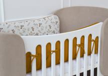 Аксессуар Ellipsefurniture Мягкие бортики для кроватки KIDI soft "Зайчики с грибами" (горчичный, сатин) арт. TX02451933646