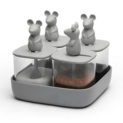 Банка QUALY Набор банок для сыпучих продуктов lucky mouse seasoning, 4 шт. арт. QL10366-CL-GY