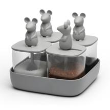 Банка QUALY Набор банок для сыпучих продуктов lucky mouse seasoning, 4 шт. арт. QL10366-CL-GY