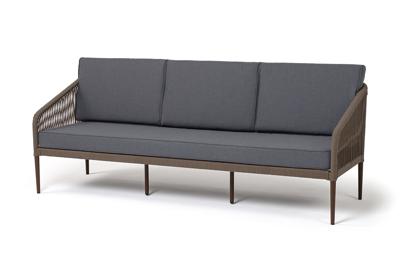 Диван 4SIS "Канны" диван 3-местный плетеный из роупа, каркас алюминий темно-серый (RAL7024) шагрень, роуп темно-серый круглый, ткань темно-серая 019 арт. KAN-S-3-001 RAL8016 Mua brown(D-gray027)