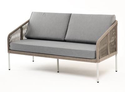 Диван 4SIS "Канны" диван 2-местный плетеный из роупа, каркас алюминий светло-серый (RAL7035) шагрень, роуп серый меланж круглый, ткань серая 017 арт. KAN-S-2-001 RAL7035 SH mel-grey(gray17)