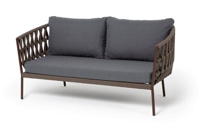 Диван 4SIS "Диего" диван 2-местный плетеный из роупа, каркас алюминий коричневый (RAL8016) муар, роуп коричневый круглый, ткань темно-серая 027 арт. DIE-S-2-001 RAL8016 Mua brown(D-gray027)