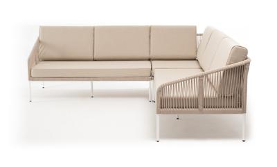 Диван 4SIS "Канны" диван модульный плетеный из роупа, каркас алюминий белый, роуп бежевый круглый, ткань бежевая 035 арт. KAN-MS-001 W Mua beige(beige)