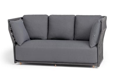 Диван 4SIS "Лугано" диван 3-местный плетеный из роупа, каркас алюминий темно-серый (RAL7024) муар, роуп темно-серый круглый, ткань темно-серая YB25-0027 арт. LUG-S-3-001 RAL7024 Mua D-grey(D-grayYB25-0027)