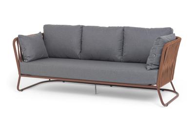 Диван 4SIS "Багамы" диван 3-местный плетеный из роупа, каркас алюминий бежево-серый (RAL7006) муар, роуп серо-коричневый 23мм, ткань светло-серая арт. BAG-S-3 RAL8016 Mua BZ23-ED31 (D-gray027)