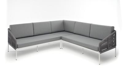Диван 4SIS "Канны" диван модульный плетеный из роупа, каркас алюминий белый, роуп светло-серый круглый, ткань светло-серая арт. KAN-MS-001 W H-grey(H-gray)