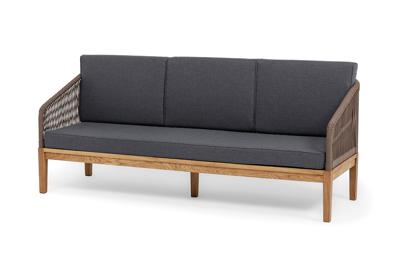 Диван 4SIS "Канны" диван 3-местный плетеный из роупа, основание дуб, роуп коричневый круглый, ткань Savana grafit арт. KAN-S-3-T001 brown(S-graf)